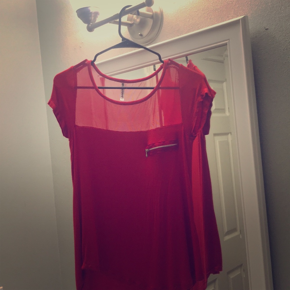 Red shirt.